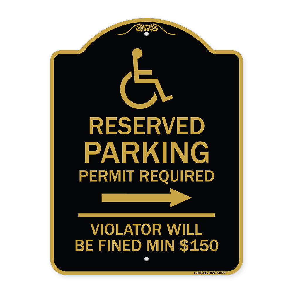 Modern Isa Symbol) Connecticut Reserved Parking Permit Required Violators Will Be Fined Min $150 (With Right Arrow)