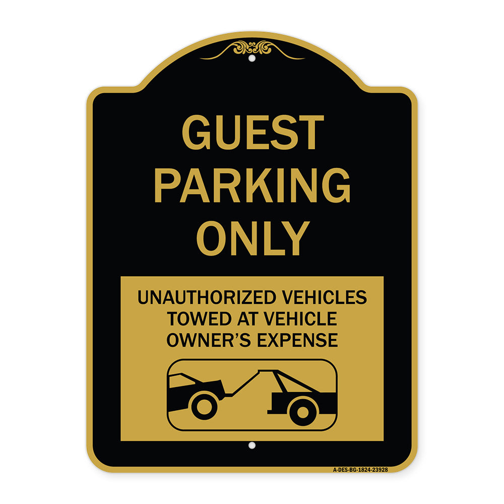 Guest Parking Only Unauthorized Vehicles Towed at Owner Expense with Graphic