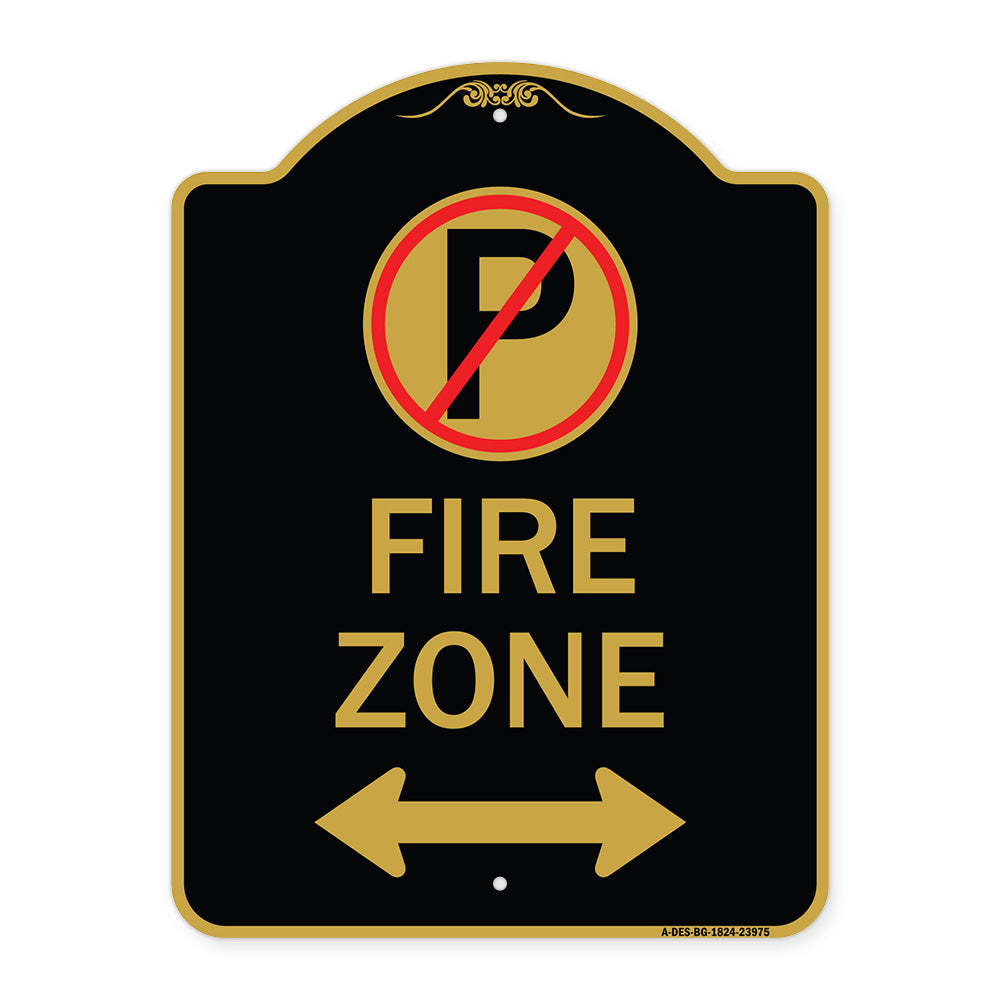 Fire Zone (No Parking Symbol and Arrow Pointing Left and Right)