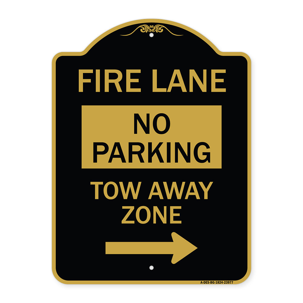 Fire Lane Tow-Away Zone with Right Arrow