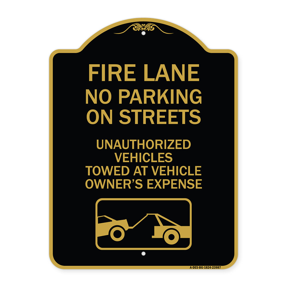 Fire Lanes No Parking on Streets Unauthorized Vehicles Towed at Owner Expense with Graphic