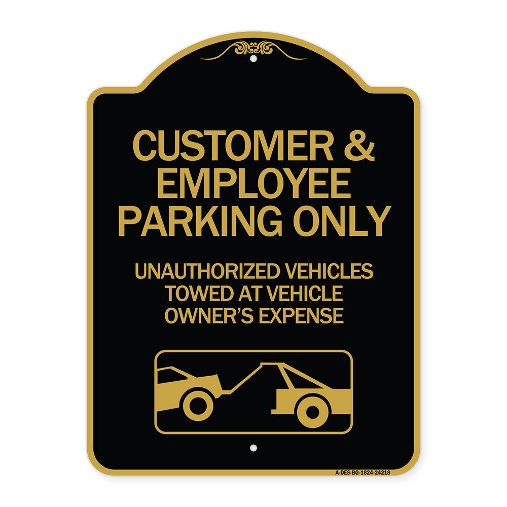 Customer and Employee Parking Only Unauthorized Vehicles Towed at Owner Expense with Graphic