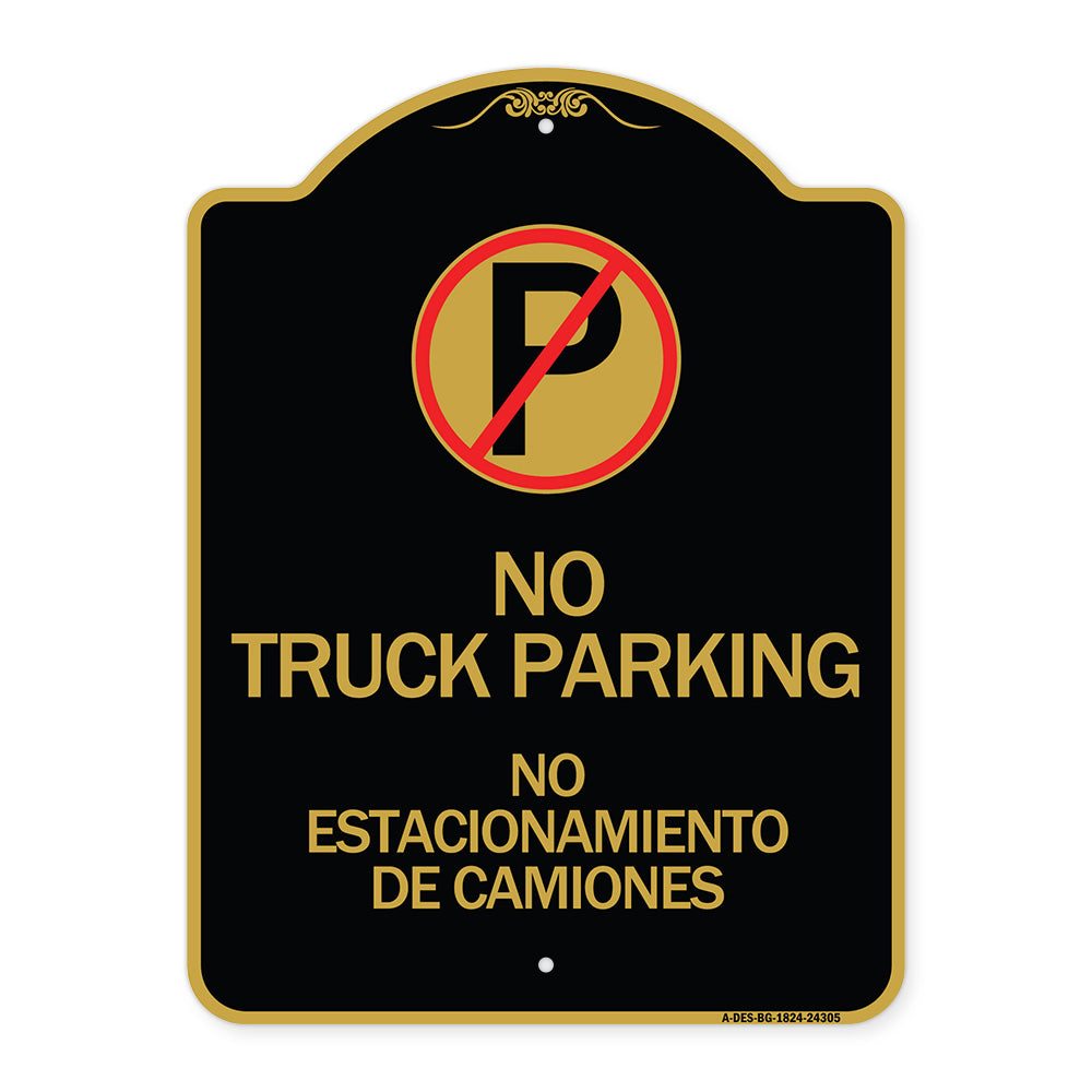 Bilingual No Parking Sign No Truck Parking No Estacionamiento De Camiones (With No Parking Symbol)