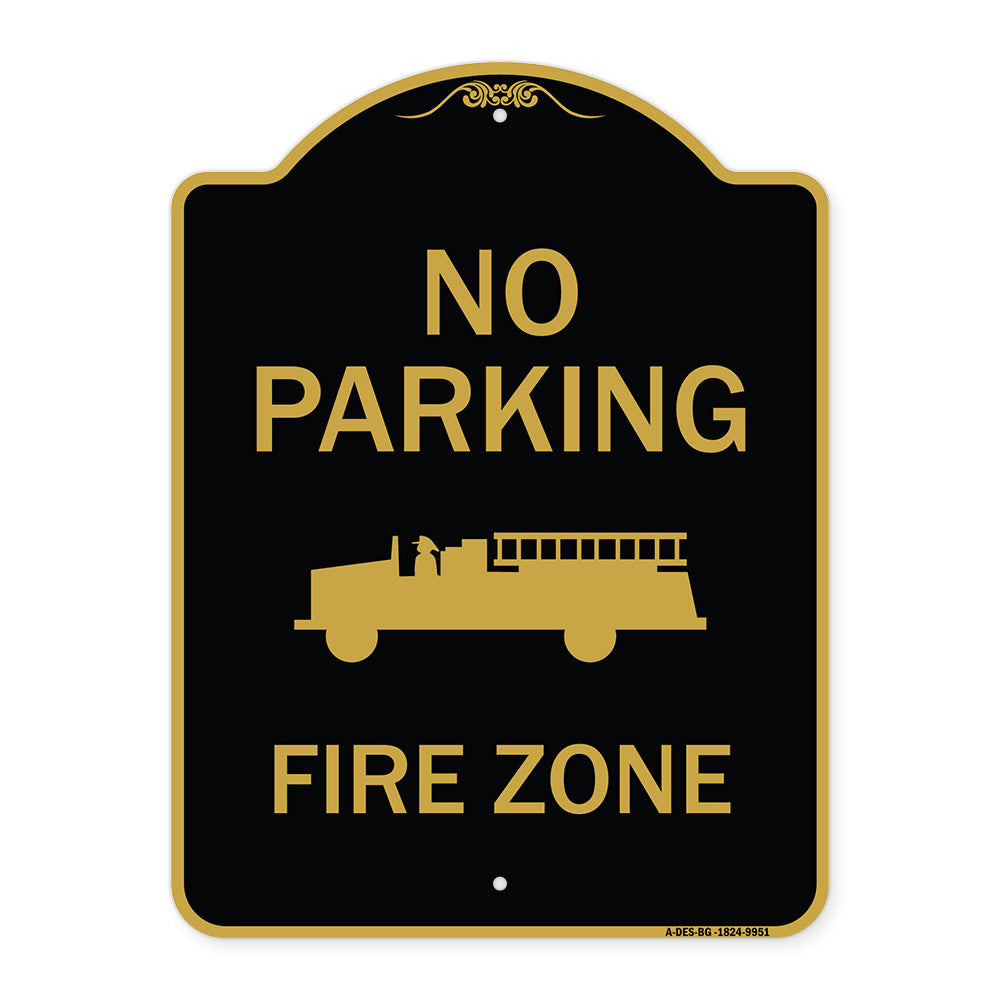 No Parking, Fire Zone With Fire Truck Graphic