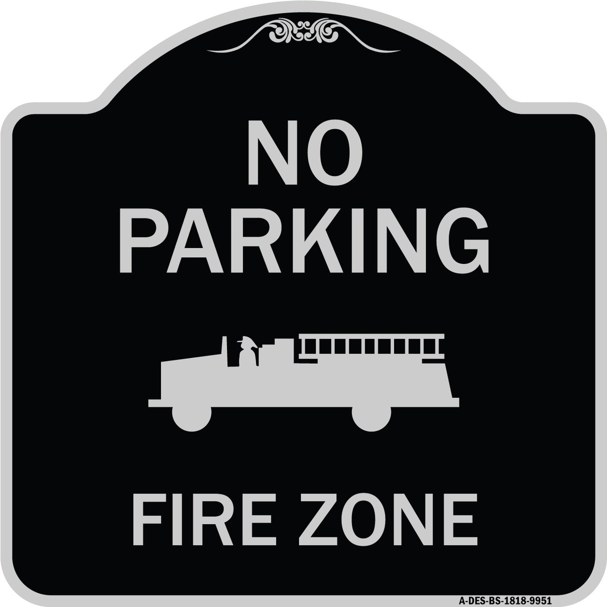 No Parking, Fire Zone With Fire Truck Graphic
