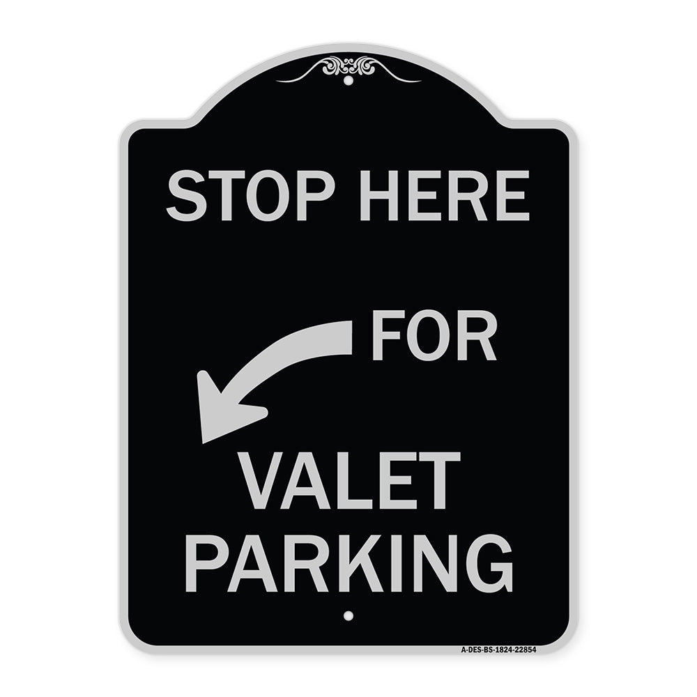 Stop Here for Valet Parking (Left Arrow)
