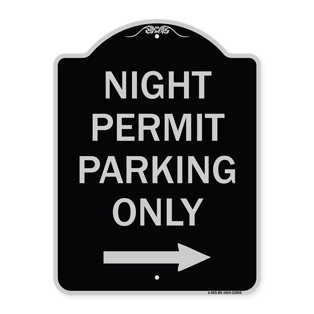 Night Permit Parking Only (With Right Arrow)