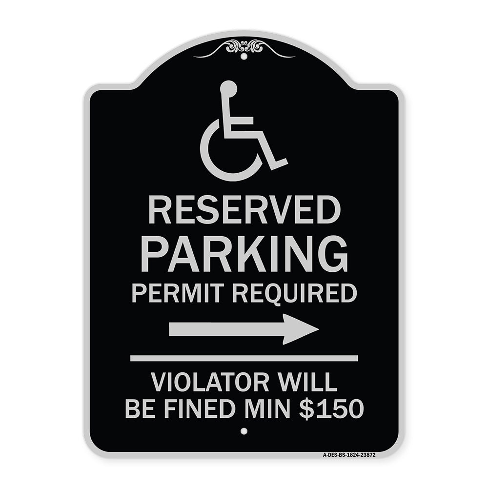 Modern Isa Symbol) Connecticut Reserved Parking Permit Required Violators Will Be Fined Min $150 (With Right Arrow)