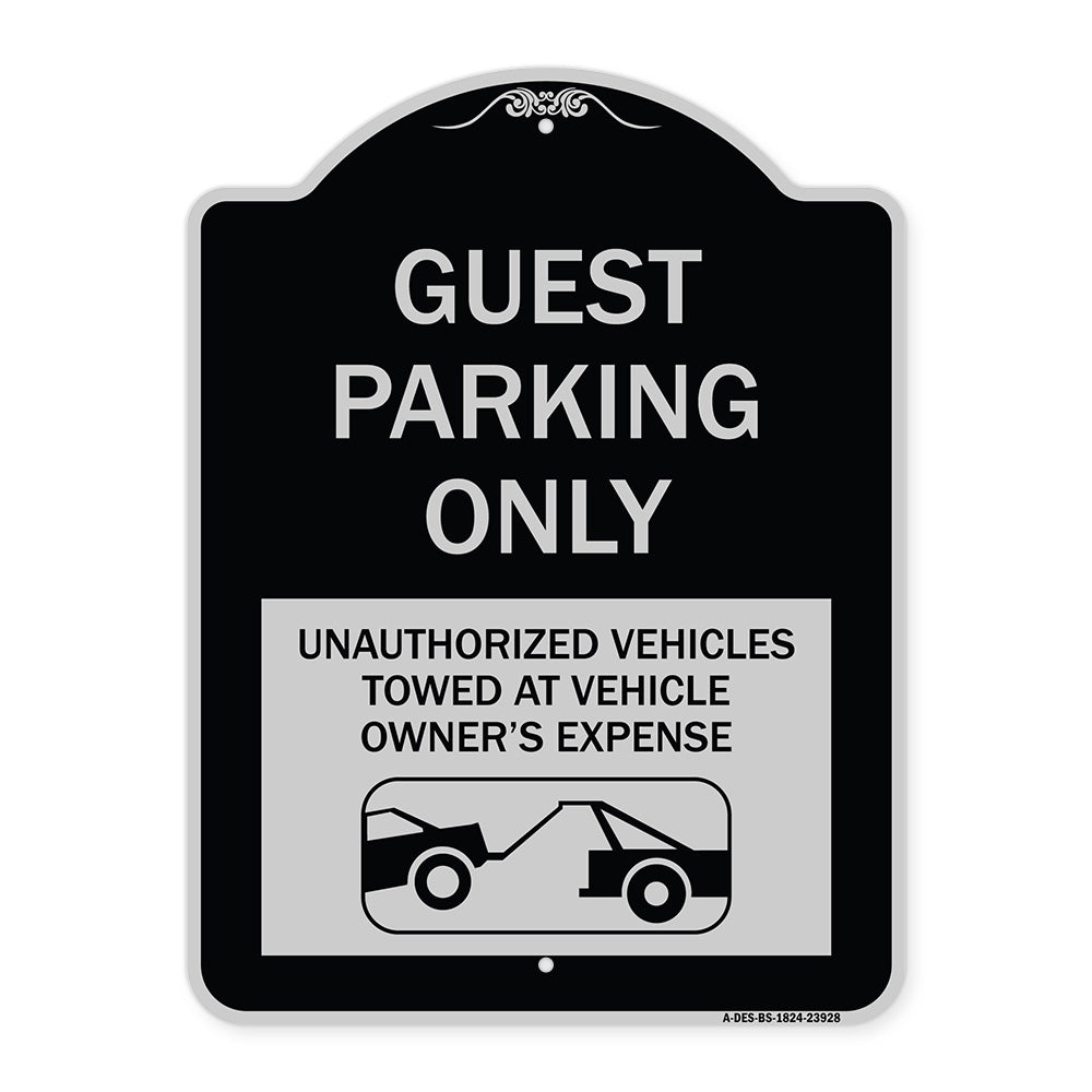 Guest Parking Only Unauthorized Vehicles Towed at Owner Expense with Graphic