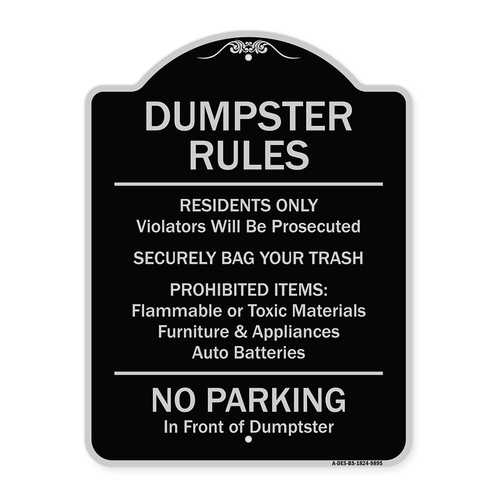 Residents Only Violators Prosecuted Bag Your Trash No Parking In Front Of Dumpster