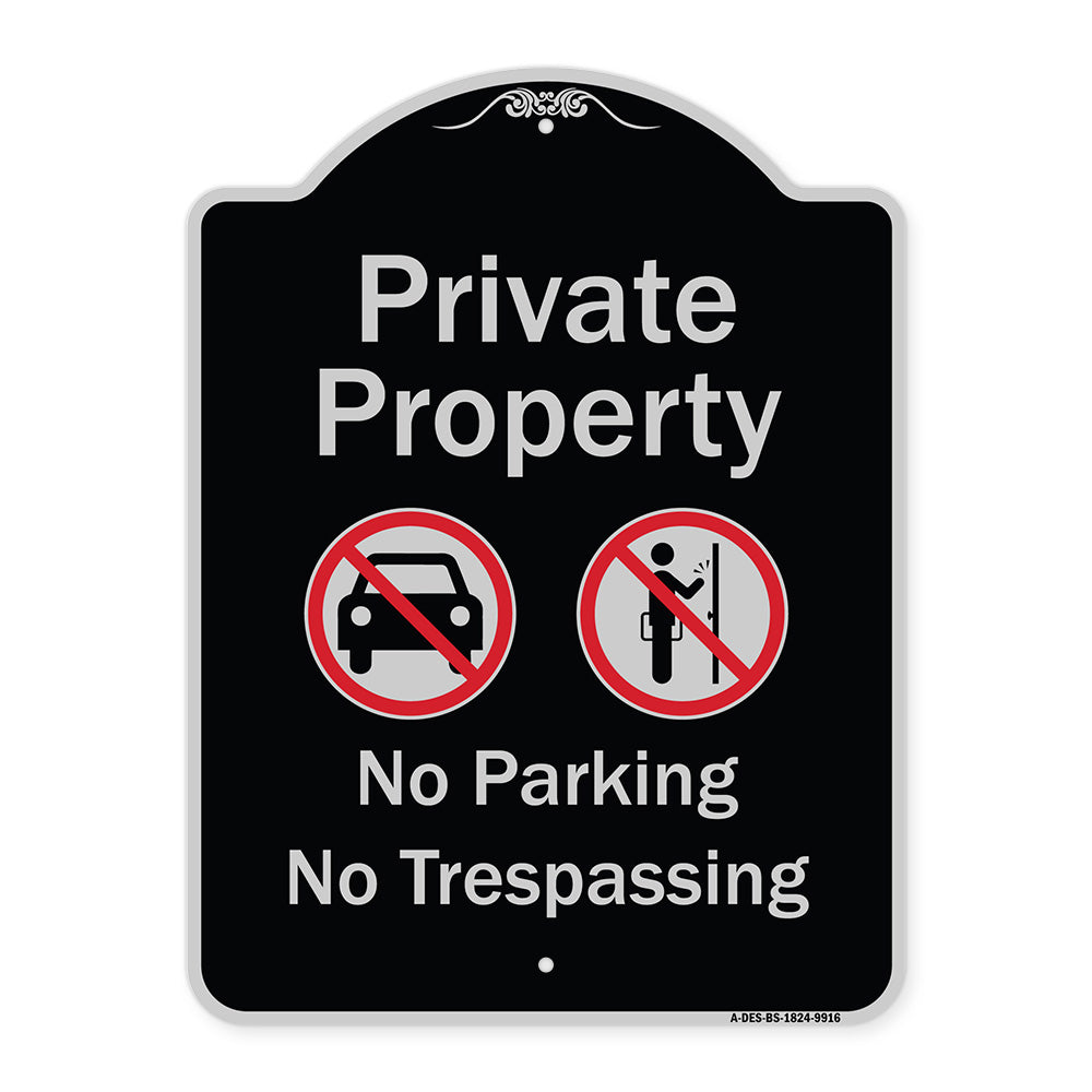 Private Property No Parking Or Trespassing With Symbols