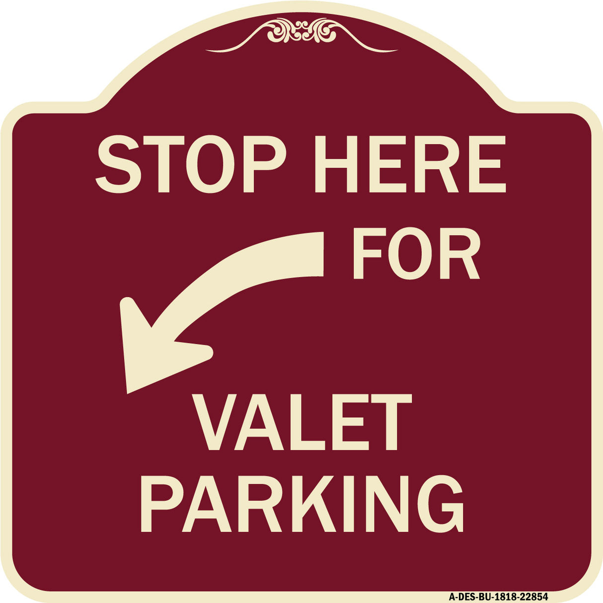 Stop Here for Valet Parking (Left Arrow)