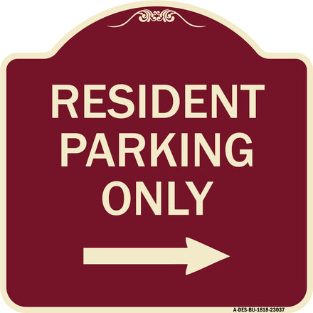 Reserved Parking Sign Resident Parking Only (With Right Arrow)