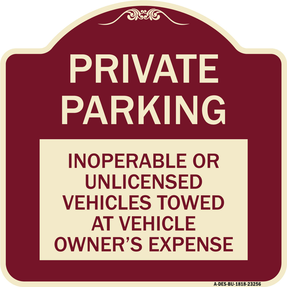Private Parking Inoperable or Unlicensed Vehicles Towed at Vehicle Owner's Expense