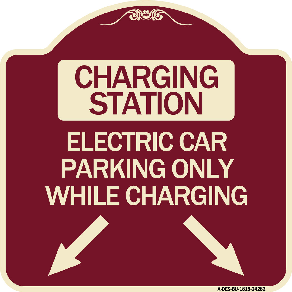 Charging Station Electric Car Parking Only While Charging with Left and Right Down Pointing Arrows