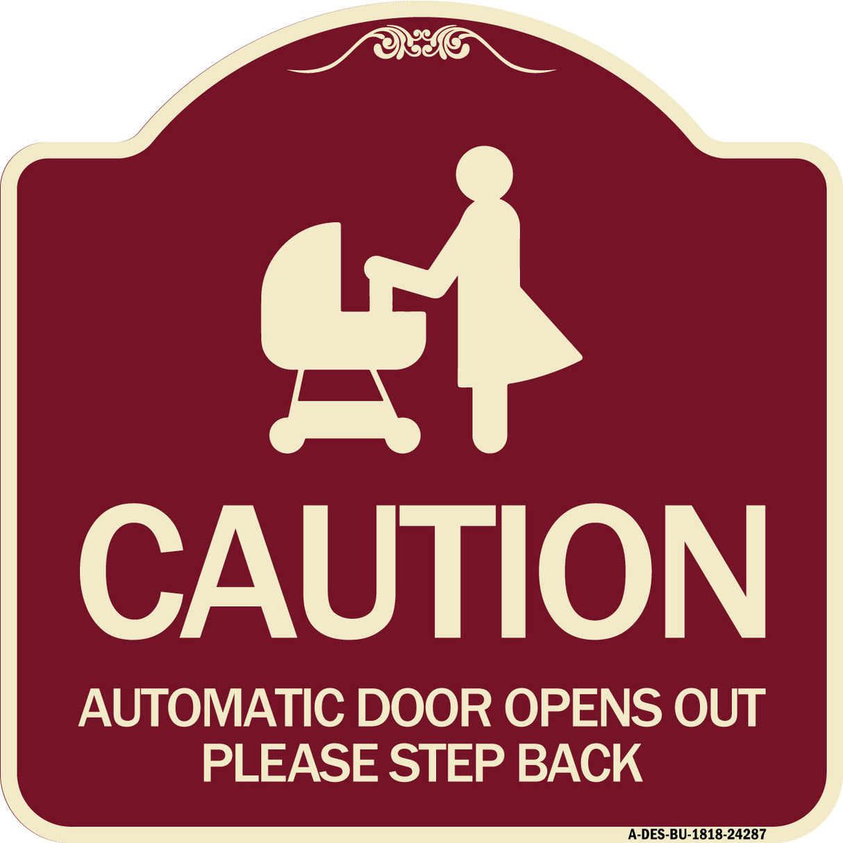 Caution - Automatic Door Opens Out Please Step Back with Graphic