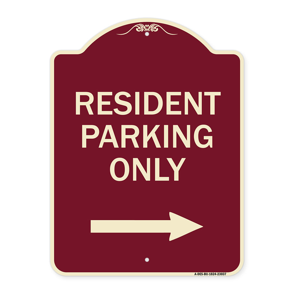 Reserved Parking Sign Resident Parking Only (With Right Arrow)