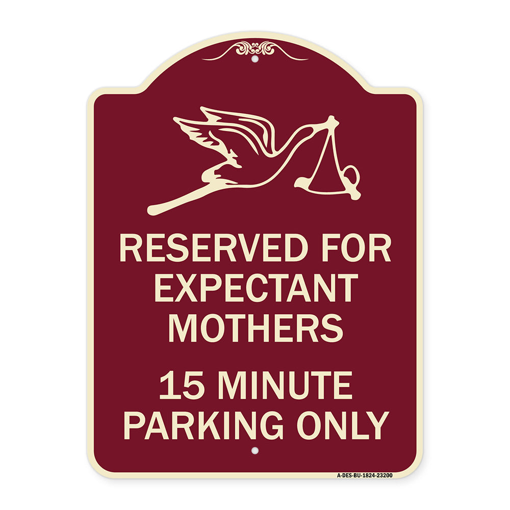 Reserved for Expectant Mothers 15 Minute Parking Only (With Stork & Baby Graphic)