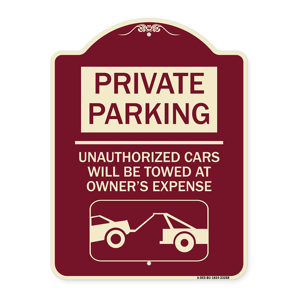 Private Parking - Unauthorized Cars Will Be Towed at Owner's Expense (With Car Towing Graphic)