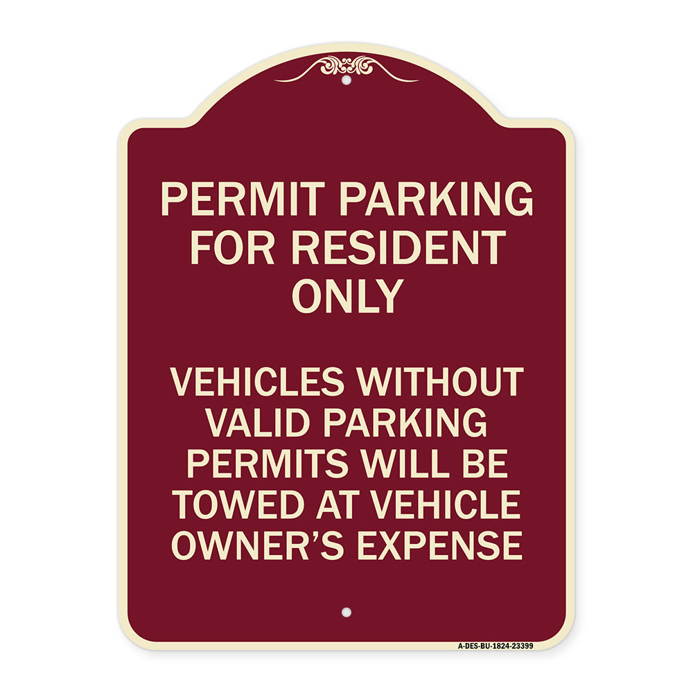 Parking Permit Sign Permit Parking for Residents Only Vehicles Without Valid Parking Permits Will Be Towed