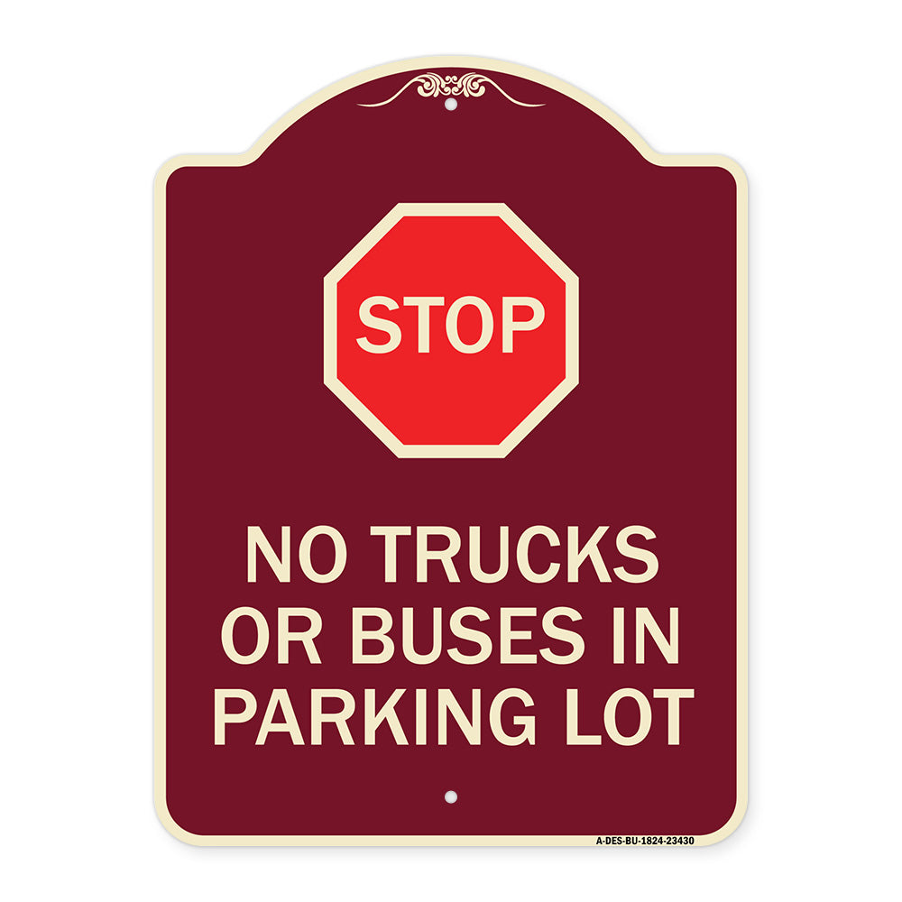 Parking Lot Rules Sign Stop - No Trucks or Buses in Parking Lot (With Stop Symbol)