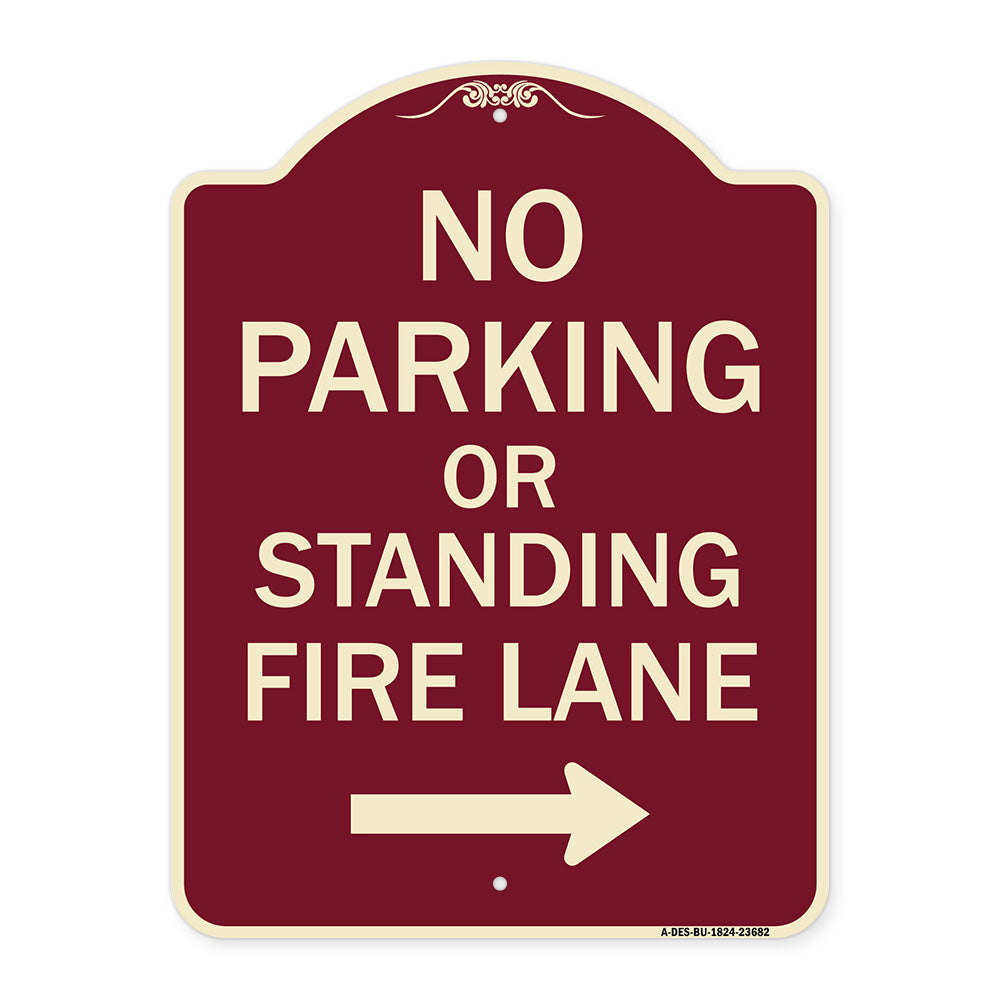 No Parking or Standing Fire Lane (With Right Arrow)