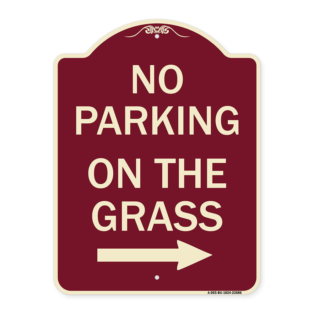 No Parking on the Grass with Right Arrow
