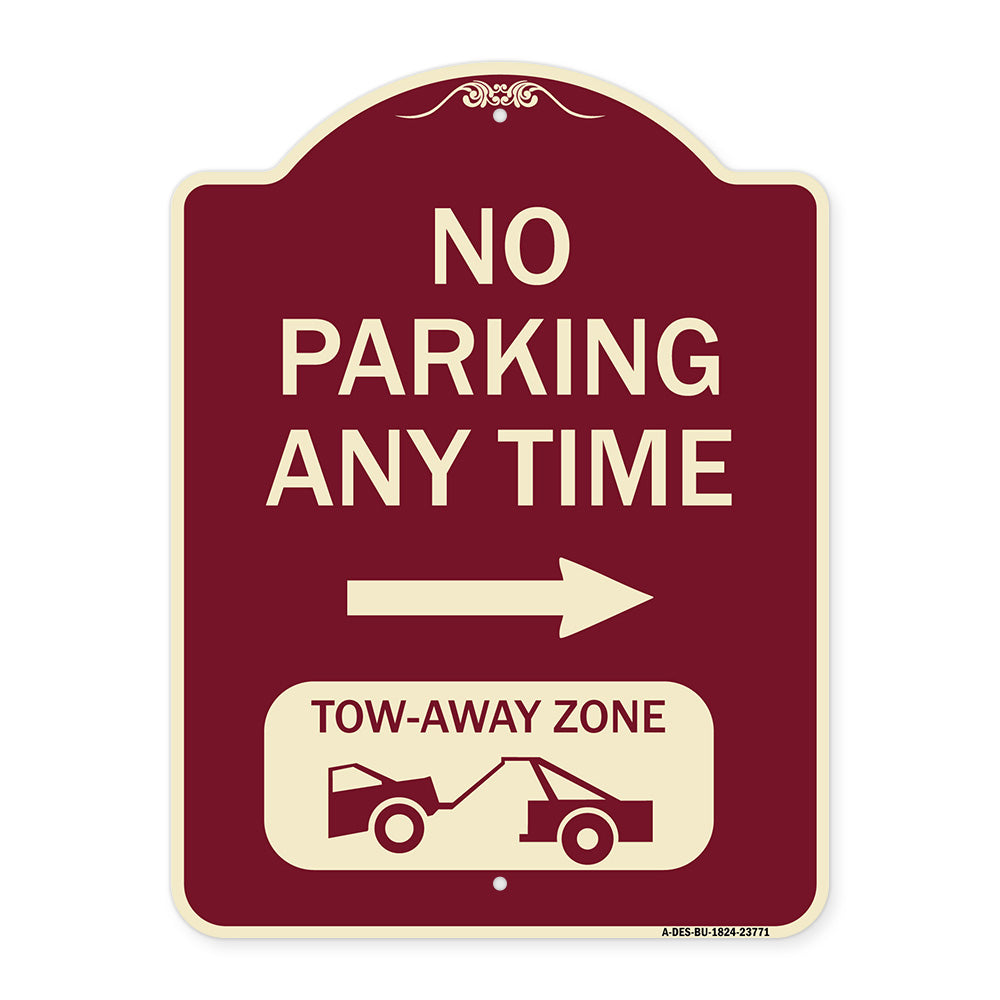No Parking Anytime Tow-Away Zone with Right Arrow