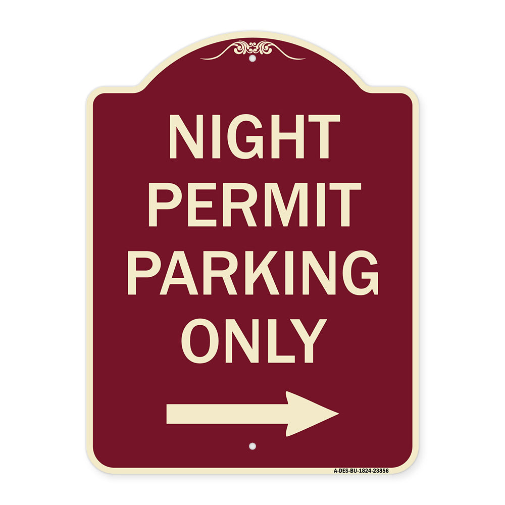 Night Permit Parking Only (With Right Arrow)