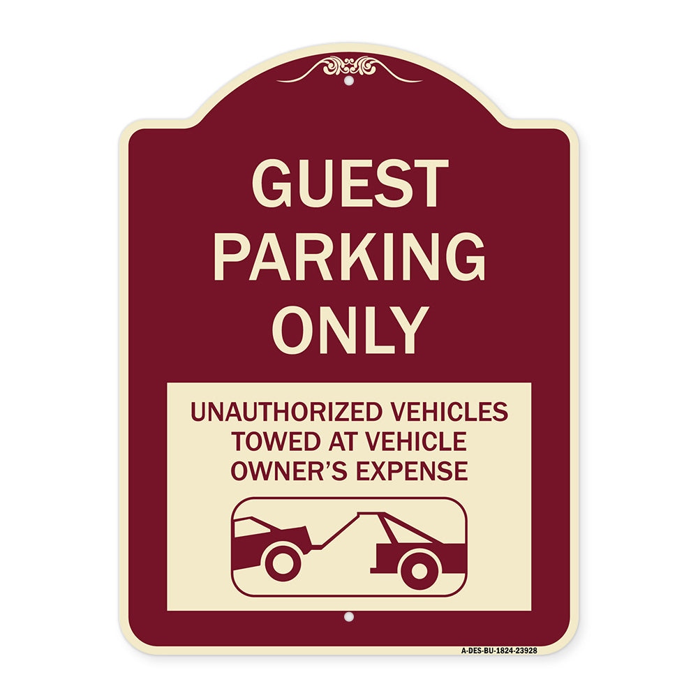 Guest Parking Only Unauthorized Vehicles Towed at Owner Expense with Graphic