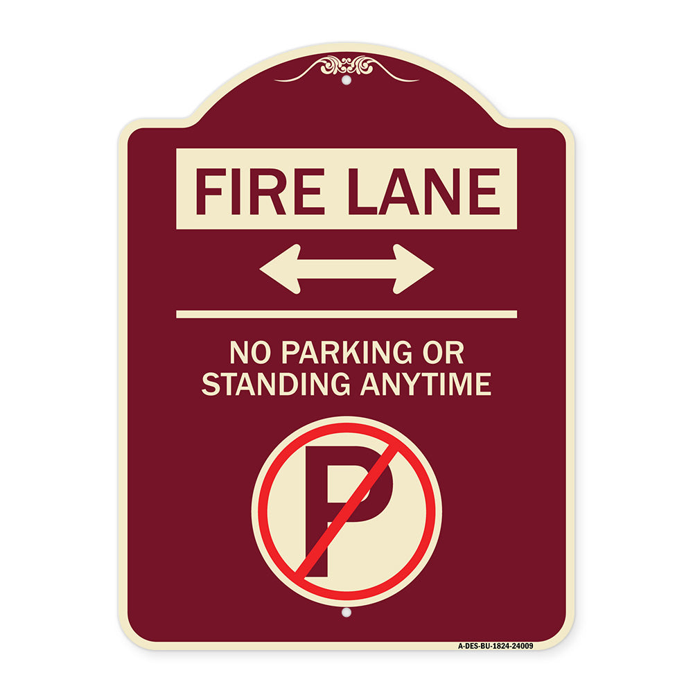 Fire Lane - No Parking or Standing Anytime (With No Parking Symbol and Bidirectional Arrow)