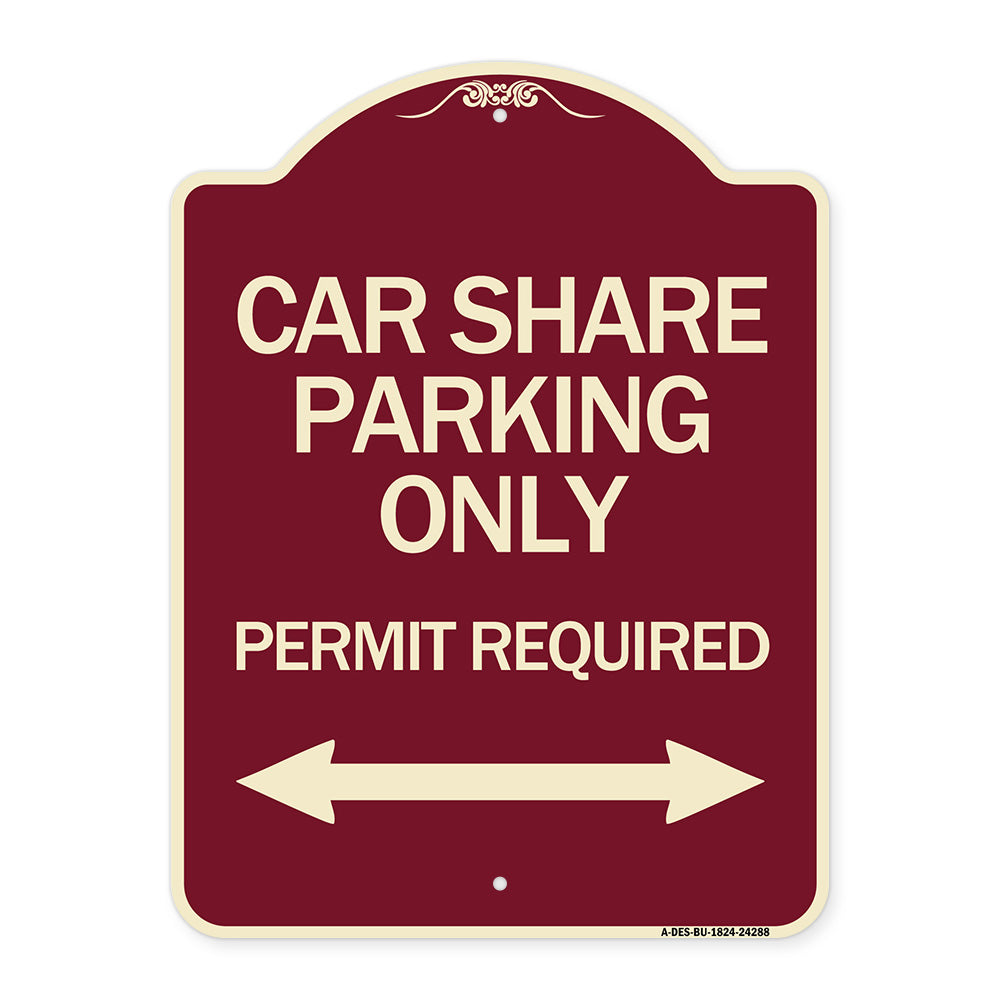 Car Share Parking Only Permit Required with Bidirectional Arrow