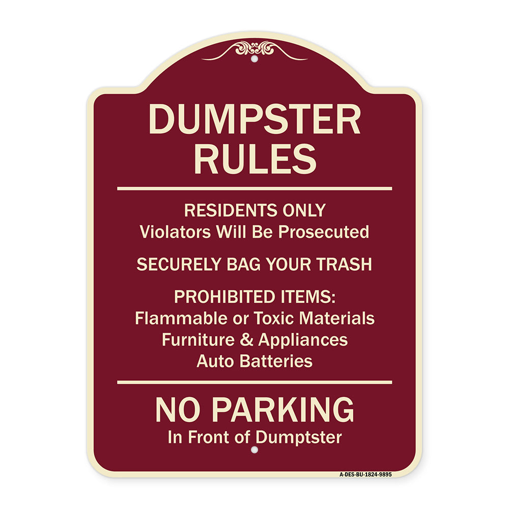 Residents Only Violators Prosecuted Bag Your Trash No Parking In Front Of Dumpster