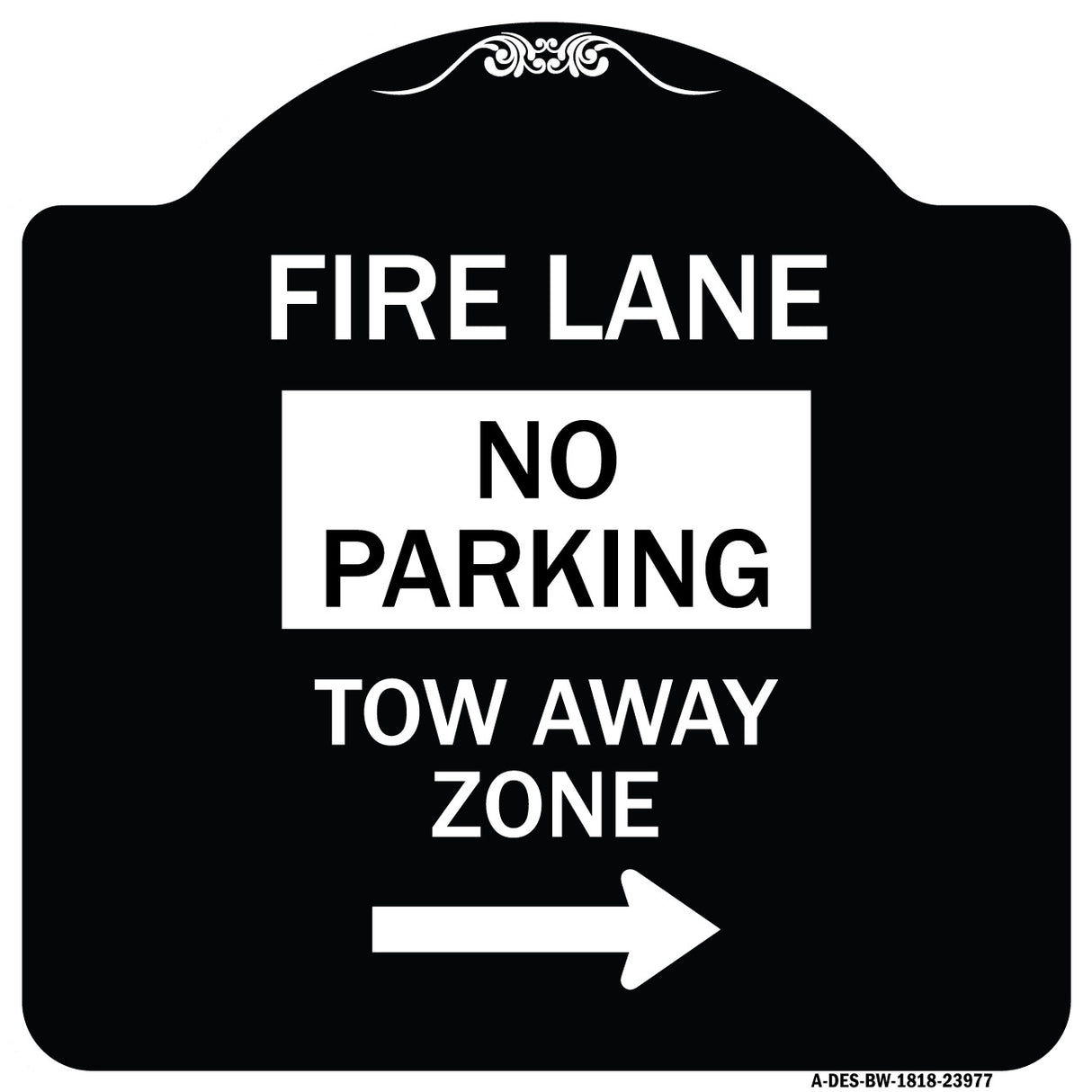 Fire Lane Tow-Away Zone with Right Arrow