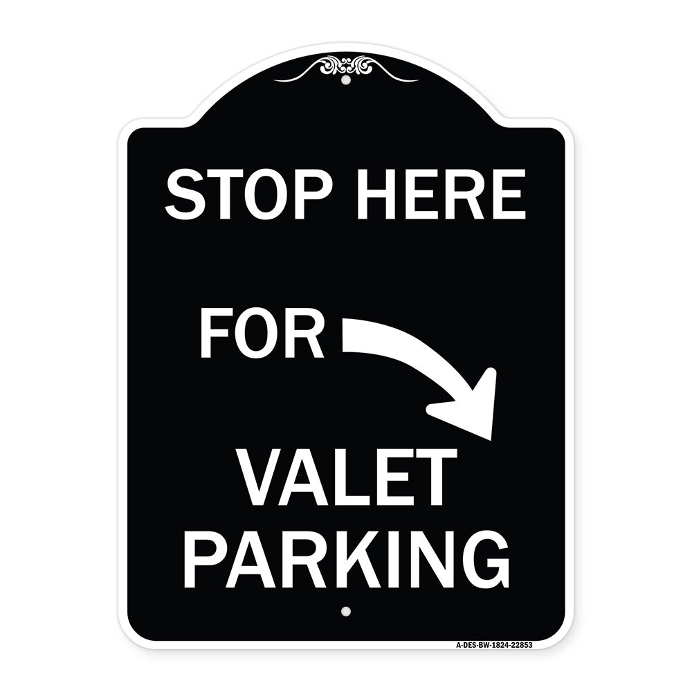 Stop Here for Valet Parking (Right Arrow)
