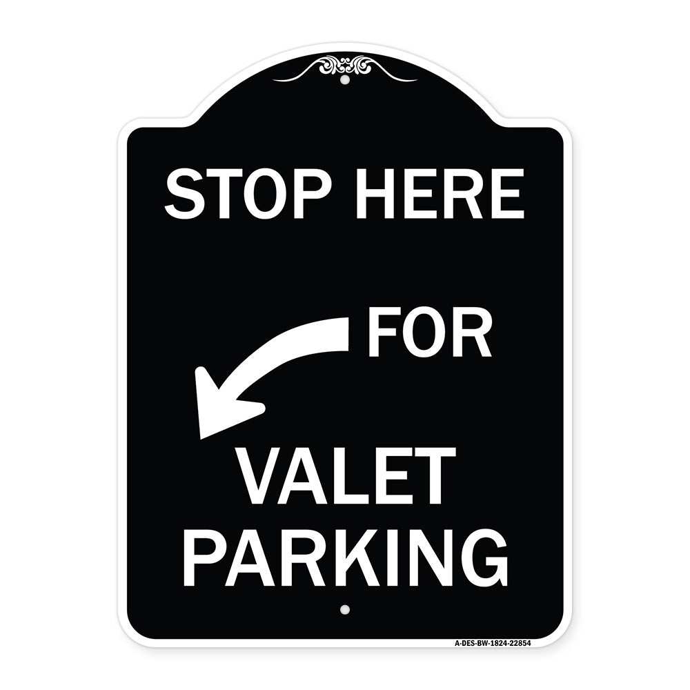 Stop Here for Valet Parking (Left Arrow)