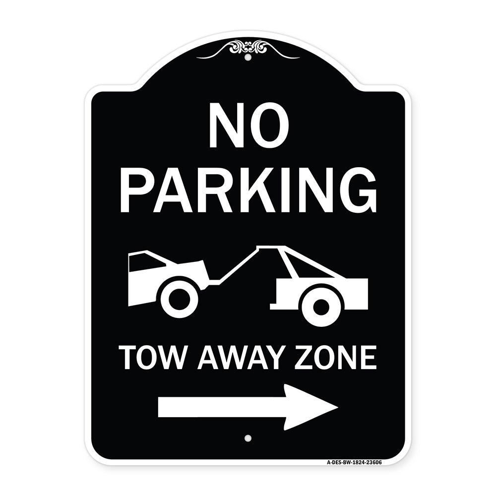 No Parking Tow-Away Zone with Right Arrow