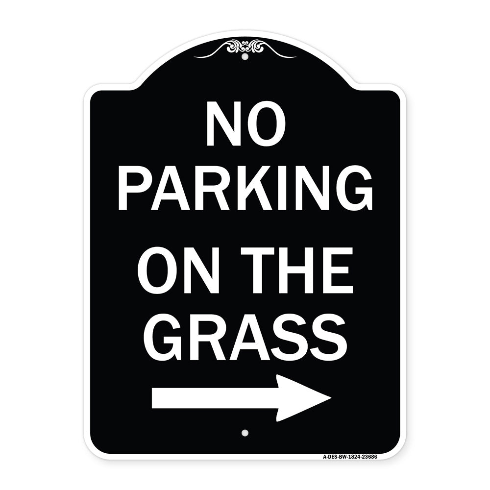 No Parking on the Grass with Right Arrow