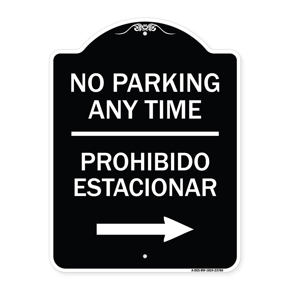 No Parking Anytime Prohibido Estacionar (With Right Arrow)