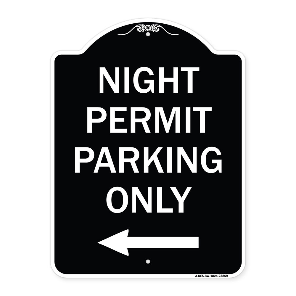 Night Permit Parking Only (With Left Arrow)