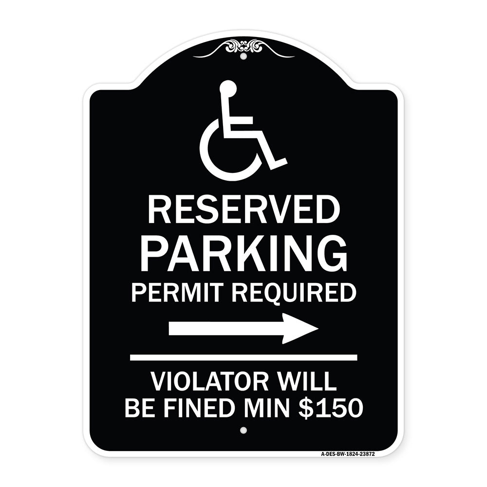 Modern Isa Symbol) Connecticut Reserved Parking Permit Required Violators Will Be Fined Min $150 (With Right Arrow)