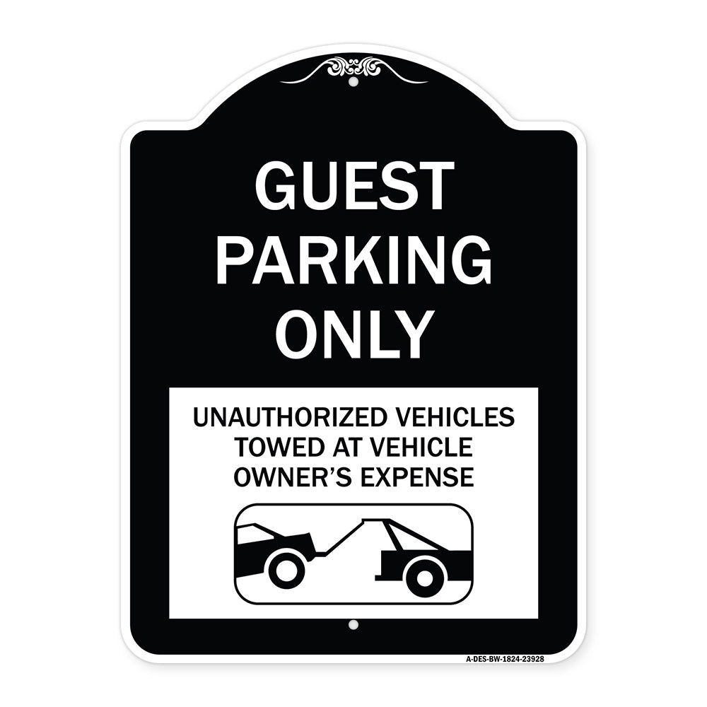 Guest Parking Only Unauthorized Vehicles Towed at Owner Expense with Graphic
