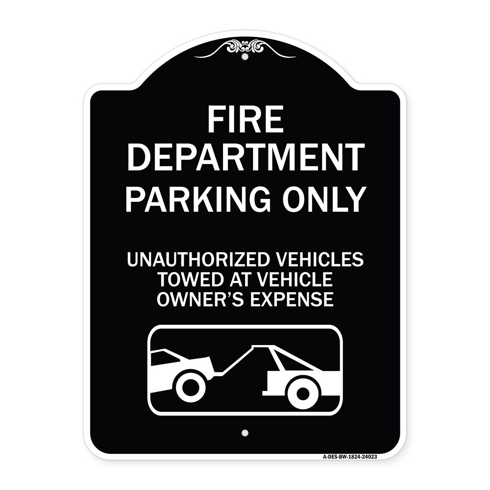 Fire Department Parking Only Unauthorized Vehicles Towed at Owner Expense with Graphic