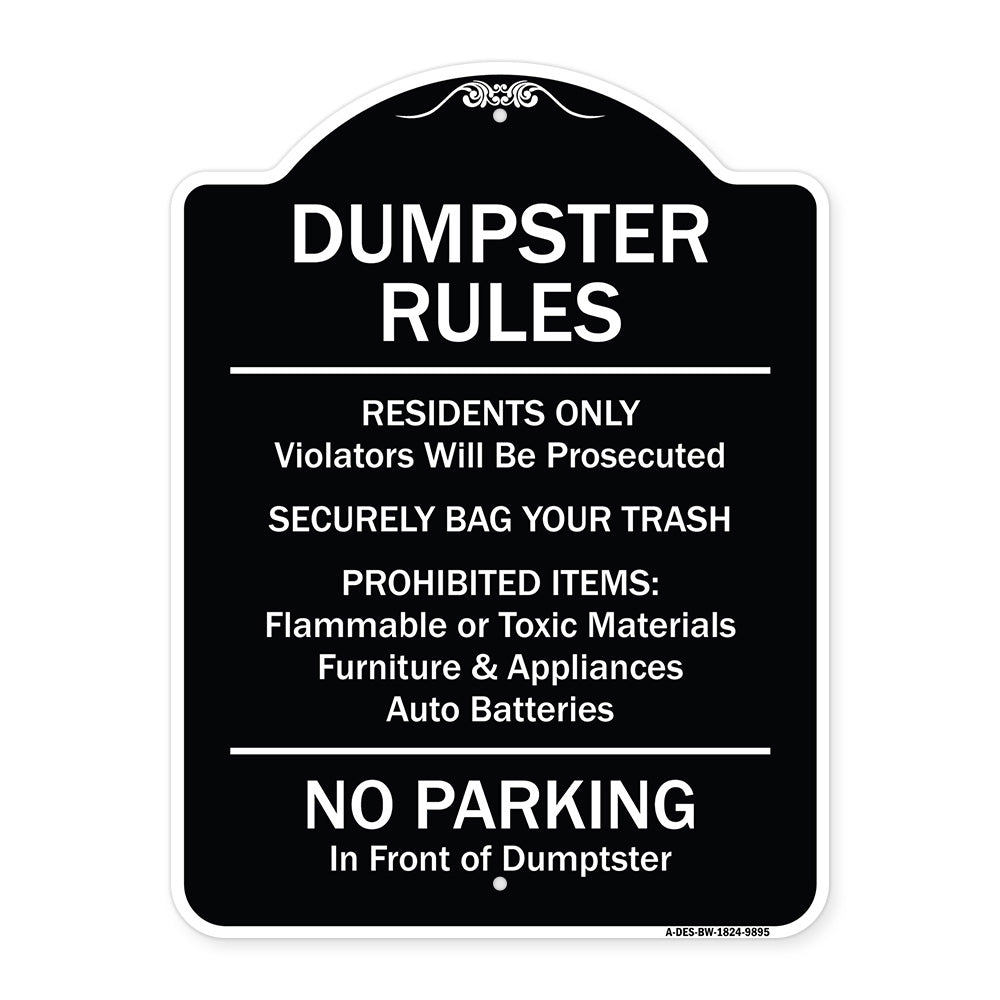 Residents Only Violators Prosecuted Bag Your Trash No Parking In Front Of Dumpster