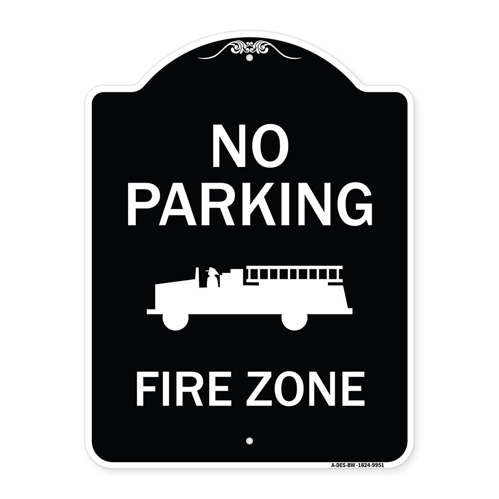 No Parking, Fire Zone With Fire Truck Graphic