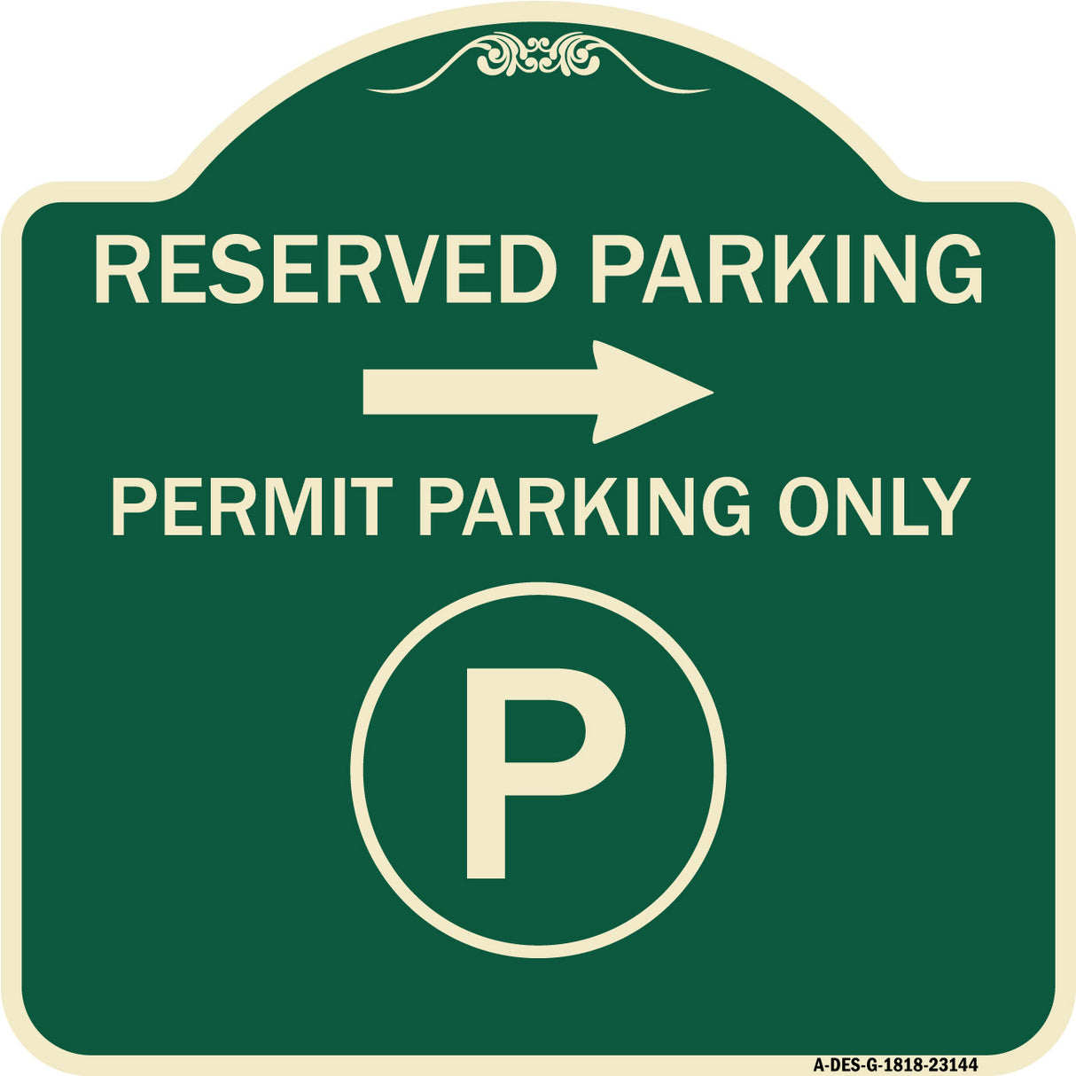 Reserved Parking - Permit Parking Only with Symbol and Right Arrow