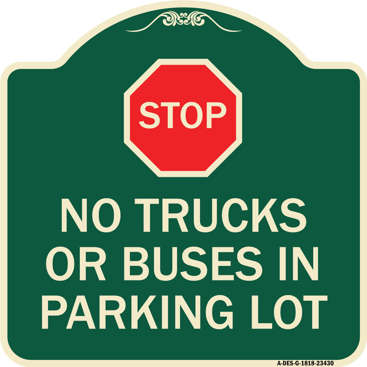 Parking Lot Rules Sign Stop - No Trucks or Buses in Parking Lot (With Stop Symbol)