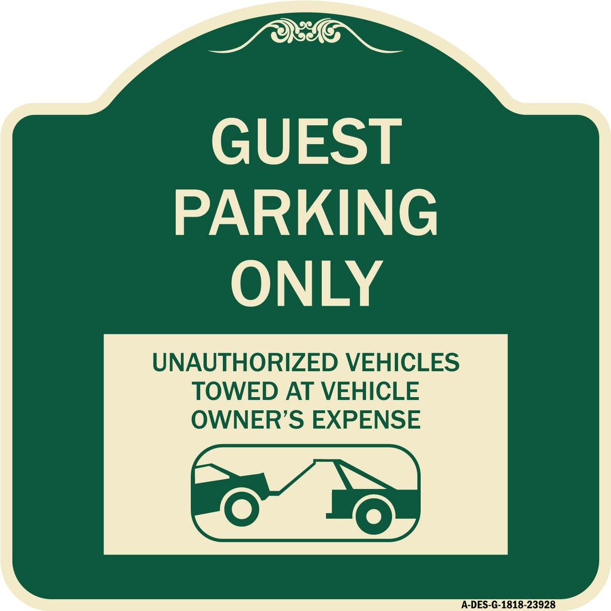 Guest Parking Only Unauthorized Vehicles Towed at Owner Expense with Graphic
