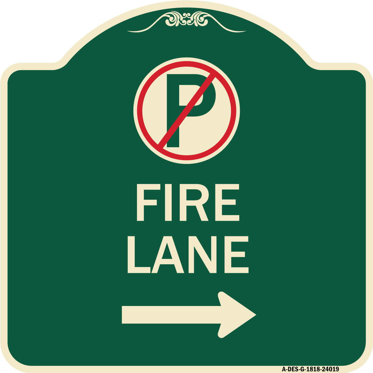 Fire Lane (No Parking Symbol and Right Arrow)