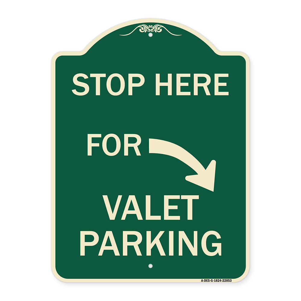Stop Here for Valet Parking (Right Arrow)